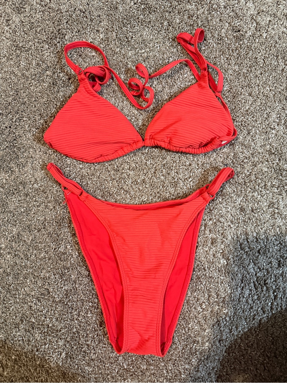 PacSun Red Ribbed Triangle Bikini Set